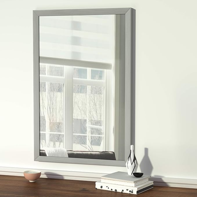 Amazon Basics Rectangular Wall Mount Mirror for Bedroom, Living Room, Entryway, 24" x 36", Standard Trim, Nickel, Hangs Horizontally or Vertically