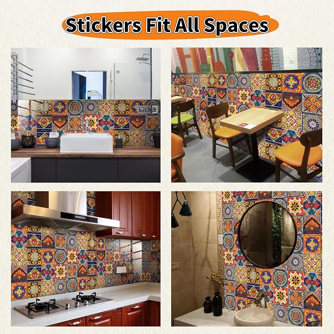 24 PCS Peel and Stick PVC Tile Stickers Waterproof Removable | for Kitchen Bathroom Backsplash, Waterproof Self-Adhesive Removable Decals, Easy DIY Decor, Smooth Surfaces, 3.94x3.94in