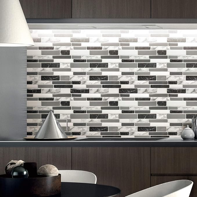 Art3d 12 x 12 Inch Vinyl Peel and Stick Backsplash, 10-Pack, Marble Grey | Waterproof, Lightweight, Self Adhesive, Easy to Install, No Residue, for Kitchen & Bedroom Decor, Ideal for Recently Moved