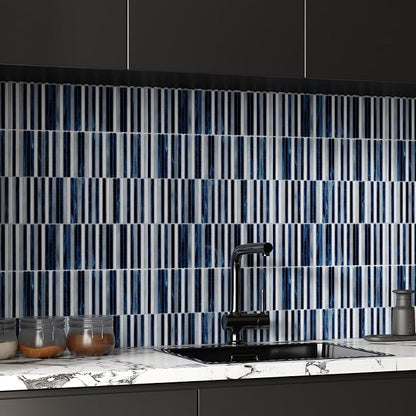 Glass Mosaic Tile Backsplash Dazzling Blue White 12 Inch | Kitchen Backsplash Bathroom and Shower (5-Pack, 5 sq.ft.)
