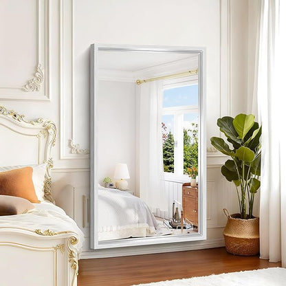 36x60 inch Brushed Silver Bathroom Mirror, Large Rectangular Mirror for Wall, 0.6" Thickened Deep Frame Mirrors for Bathroom Sink, Shatterproof Tempered Glass, Antirust, Horizontally/Vertically