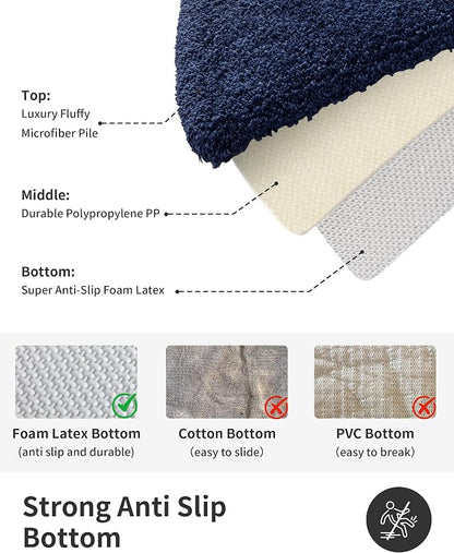 ILANGO Navy Blue Bathroom Rugs 70" × 24" Non Slip & Super Absorbent Thick Soft, Washable Bath Carpet Runner for Floor, Microfiber Plush Shaggy Bath Mats with Rubber for Bedroom Bathtub Shower Room