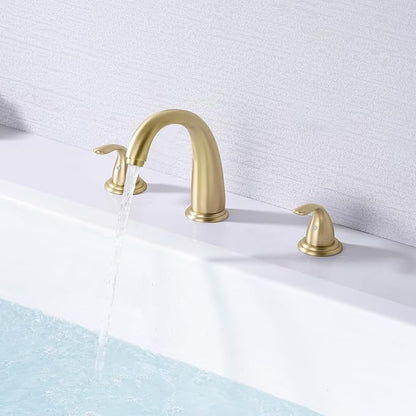 SUMERAIN 2-Handle Widespread Roman Bathtub Faucet Tub Filler with Valve Brushed Gold | 3 Holes, Tub Filler, with Valve, High Flow Rate, Traditional Design, Easy Install