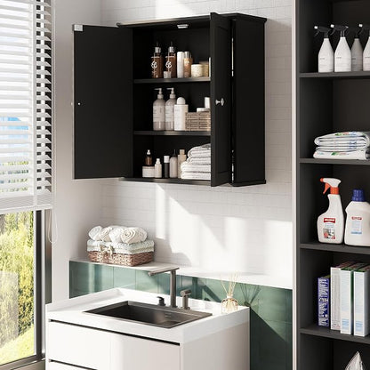 Bathroom Wall Cabinet, Bathroom Cabinet Wall Mount, Over Toilet Space Saver Storage Cabinet, Wood Medicine Cabinets, Black