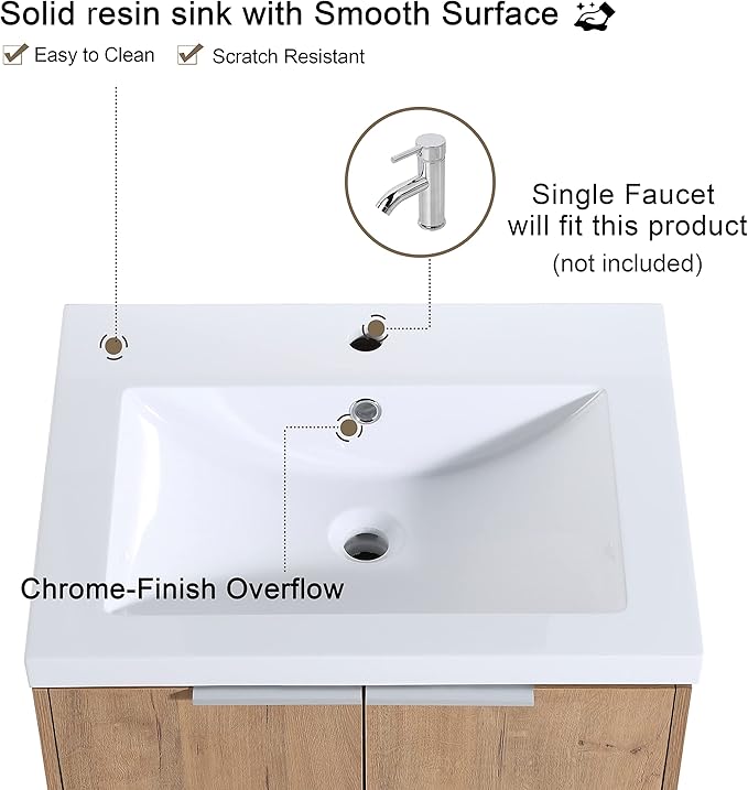60 Inch Floating Vanity, 60" Bathroom Vanity with Sink, Double Sink Wall Mounted Vanity Combo, Modern Brown Bathroom Vanity Set with 4 Doors and White Basin Sink