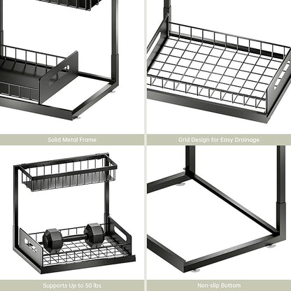 VUSIGN Under Kitchen Sink Organizer 2 Tier, Pull Out Bathroom Sink Organizers and Storage, Cabinet Kitchen Bathroom Storage Organization Shelf, 1 Pack Black