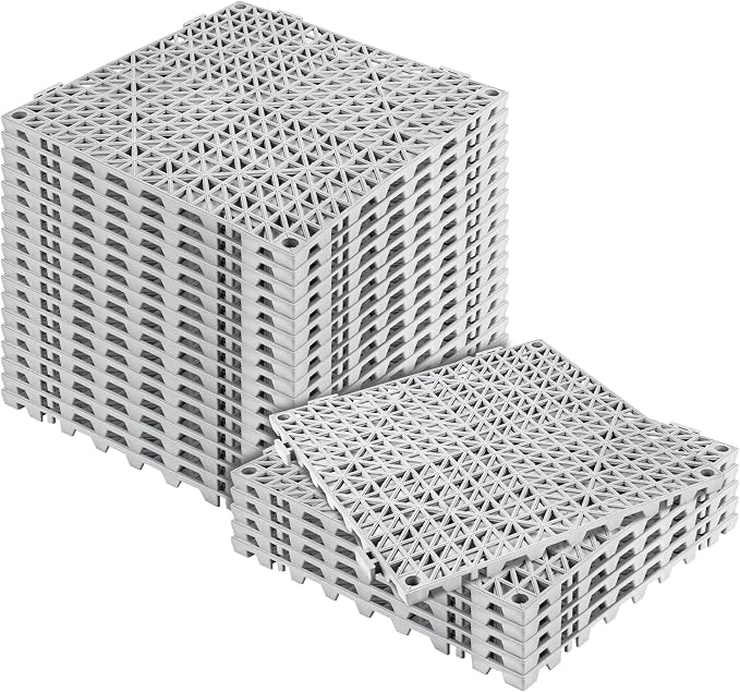 Modular Interlocking Cushion 24 Pack 11.8" x 11.8" Rubber Floor Tiles Non-Slip Splicing Drainage Mats for Deck, Pool, Outdoor Shower, Patio, Balcony, Indoor Bathroom, Kitchen, Yard (Gary)