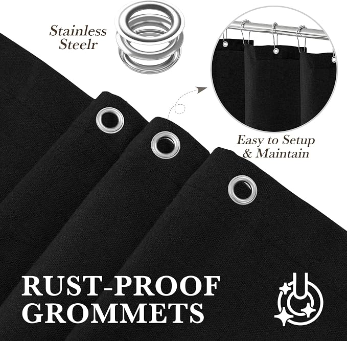 Seasonwood Black Linen Shower Curtain Farmhouse Bathroom Decor 72x84 Inches | Boho Bathroom Decor,12 Sturdy Stainless Steel Sliding Hangers,Rustic Country Style,Linen Shower Curtains for Bathroom