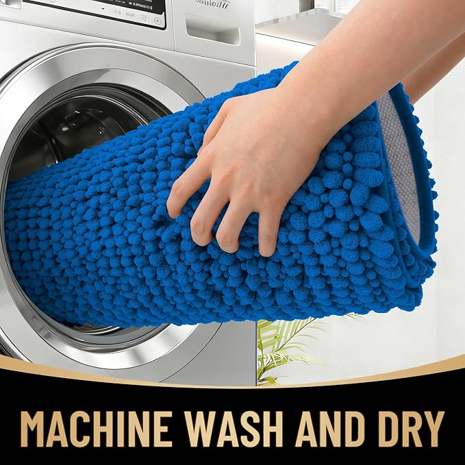 OLANLY Thick Chenille Absorbent Bathroom Rugs Mat 30x20, Deep Navy Blue | Soft Bath Rugs, Rubber Backing, Machine Wash Dry, Bath Mats for Bathroom, Tub and Shower, Home Decor Accessories