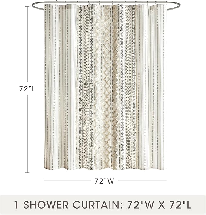 INK+IVY Imani Tufted Chenille 100% Cotton Shower Curtains Machine Washable, Modern Home Bathroom Décor Bathtub Privacy Screen, 72" x 72", Ivory | Machine Washable, Boho Tufted Chenille Modern Home Bathroom Decor, Bathtub Privacy Screen, OEKO-TEX Certified