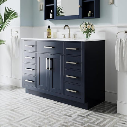48-Inch Bathroom Vanity with Sink W/ 2 Doors & 8 Drawers & 1 Flip Drawer, Navy Blue Vanity W/Brushed Nickel Handles