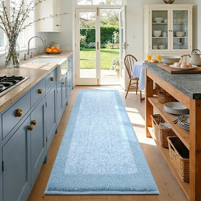 60x24 Long Bathroom Rugs Washable Non Slip, Light Blue Bath Mat for Bathroom Floor Tub, Soft Absorbent Quick Dry Mats for Shower, Bathtub,Home Decor