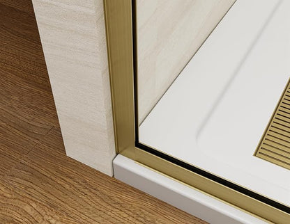 Shower Screen 36" x 76" Shower Wall Panel Brushed Gold | Tempered Glass 3/8 inch, Half Frameless Shower Wall Panel, Easy to clean Coating, Fixed Glass Shower Door With Hardware
