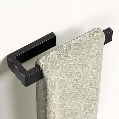 HUFEEOH Hand Towel Holder, Stainless Steel Bathroom Towel Holder Towel Bar, Matte Black Dish Towel Hanger Wall Mount Kitchen Towel Rack Heavy Duty Hand Towel Racks for Bathroom