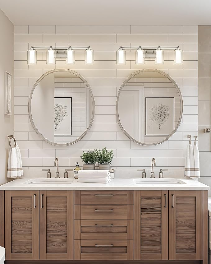 HWH Bathroom Vanity Light, Brushed Nickel, 4-Light, 5CCT, 5HLT63B-4W-LED BN | 4 Light Modern Bathroom Vanity Lights Over Mirror, Brushed Nickel Dimmable 24W LED, Dimmable Integrated LED Lighting