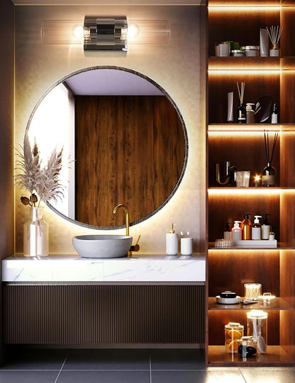 Modern Bathroom Sconces Wall Lighting with Clear Ribbed Glass, Polished Nickel 2-Light Bathroom Vanity Light Fixtures for Mirror Living Room Hallway Bedroom