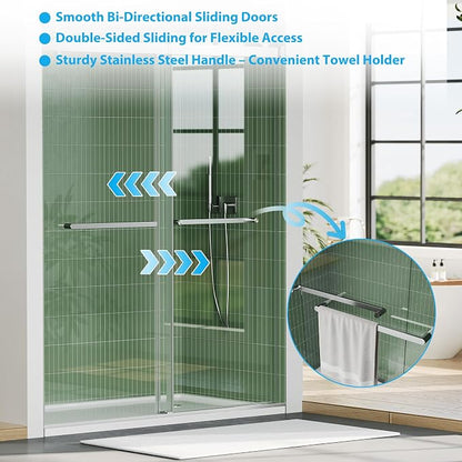 44-48" W x 74" H Shower Doors, Frameless Shower Door, Double Sliding Glass with 1/4" (6mm) Clear Tempered Glass for Bathroom,Silver