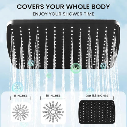 Shower Head with Handheld, High Pressure Black Rain Shower Head | Regaderas Para Shower,11.8" Rectangular,Rainfall Shower Head,Dual Shower Head,Bathroom Decor,Extension Arm,5 Spray Mode