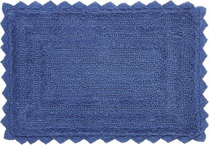 Better Trends Lilly Crochet 17x24 Reversible Bath Rugs and Bath mats for Bathroom, Luxurious 100% Cotton Bath Rug & Water Absorbent Bathroom Mat - Blue Bath Matt