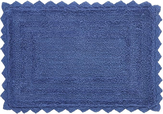 Better Trends Lilly Crochet 17x24 Reversible Bath Rugs and Bath mats for Bathroom, Luxurious 100% Cotton Bath Rug & Water Absorbent Bathroom Mat - Blue Bath Matt