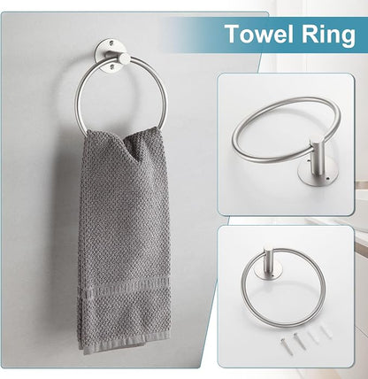 Towel Racks for Bathroom 4 Pieces,Brushed Nickel Stainless Steel Bathroom Accessories Set Wall Mounted Included 24 Inches Towel bar,Towel Holder,Toilet Paper Holder,Robe Hook