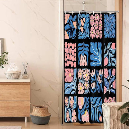 JAWO Pink Turquoise Shower Curtain for Bathroom, Retro Boho Floral Bathroom Curtain Decor, Vintage Abstract Botanical Geometric Groovy Aesthetic Pattern Shower Curtain Sets with 12 Hooks,36X72IN