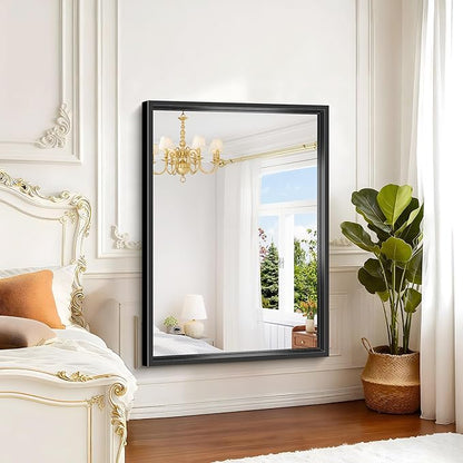 Black Rectangle Mirror, 48 x 36 Inch Large Bathroom Mirrors for Over Sink, 0.6" Thickened Deep Frame Rectangular Wall Mirror, Brushed, Tempered Glass, Antirust, Horizontally/Vertically