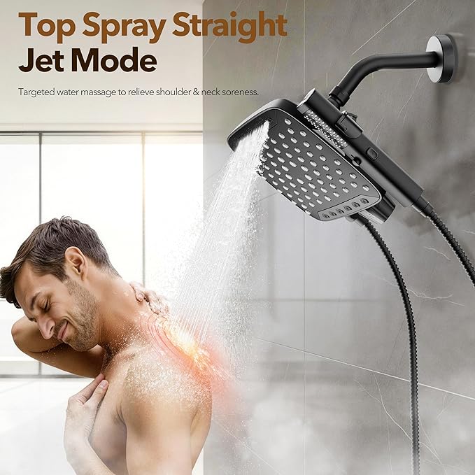 JDO High Pressure Rain Shower Head with Handheld Spray Matte Black | 7 Modes Dual Shower Head, 10-inch Rainfall Showerheads Combo, Detachable Hand Held Shower Wand, Power Jets, 71" Shower Hose
