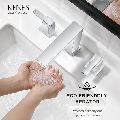 Chrome Widespread Bathroom Faucet 2 Handle Vanity Faucet 3 Hole | Bathroom Sink Faucet with Pop Up Drain & Supply Lines, Lead-Free cUPC & NSF Certified, 8 Inch Faucet for Vanity Restroom Sink