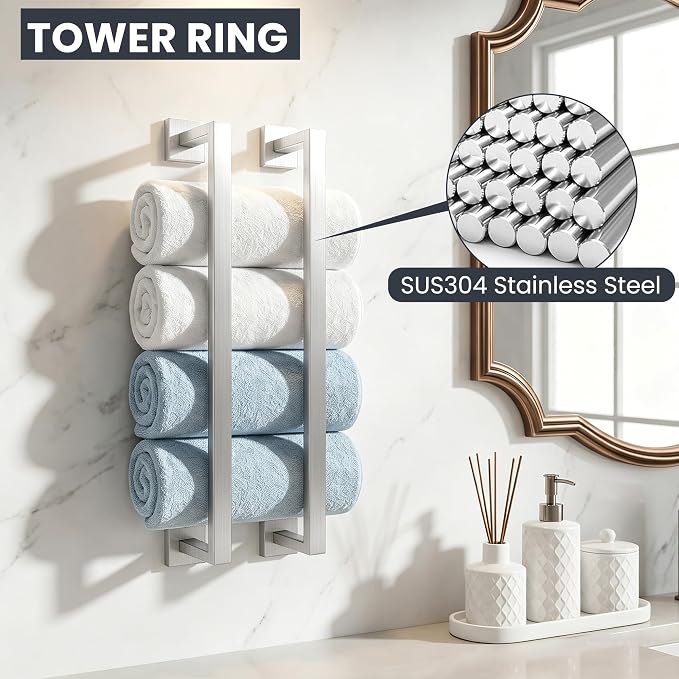 Brushed Nickel Bathroom Hardware Set, 24 Inch Towel Bar Set for Bathroom | 2 Pack 24 Inch Bathroom Towel Bar, Modern Design, SUS304 Stainless Steel Premium Material, Wide Drying Space Towel Rack