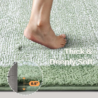 Toilet Rugs U-Shaped 24x19, Non-Slip Plush Shaggy Quick Dry Bathroom Contour Rugs, Extra Soft Absorbent Chenille Washable Bath Mat for Toilet Base, Green