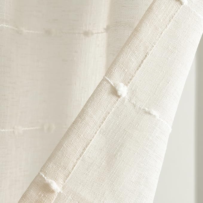 Lush Decor Farmhouse Textured Sheer Window Curtain Valance, 52"W x18"L, Beige