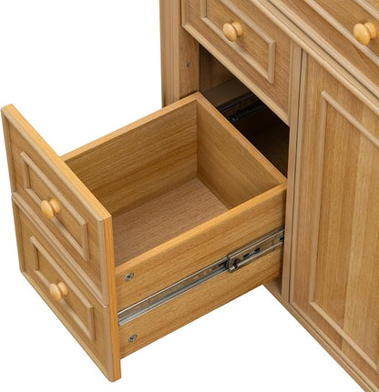 36" Modern Bathroom Vanity with Ceramic Sink, Tilt-Out Drawer & 2 Drawers, Solid Wood Frame Freestanding Storage Cabinet w/2 Soft-Close Doors & Adjustable Shelf, Rubberwood Handles, Wood