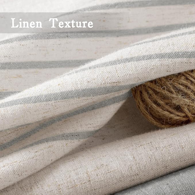 Grey Farmhouse Linen Striped Shower Curtain with Tassel 48"W X 72"L | Boho Farmhouse Shower Curtains with Linen Texture for Bathroom Decor