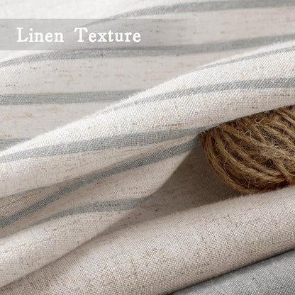 Grey Farmhouse Linen Striped Shower Curtain with Tassel 48"W X 72"L | Boho Farmhouse Shower Curtains with Linen Texture for Bathroom Decor
