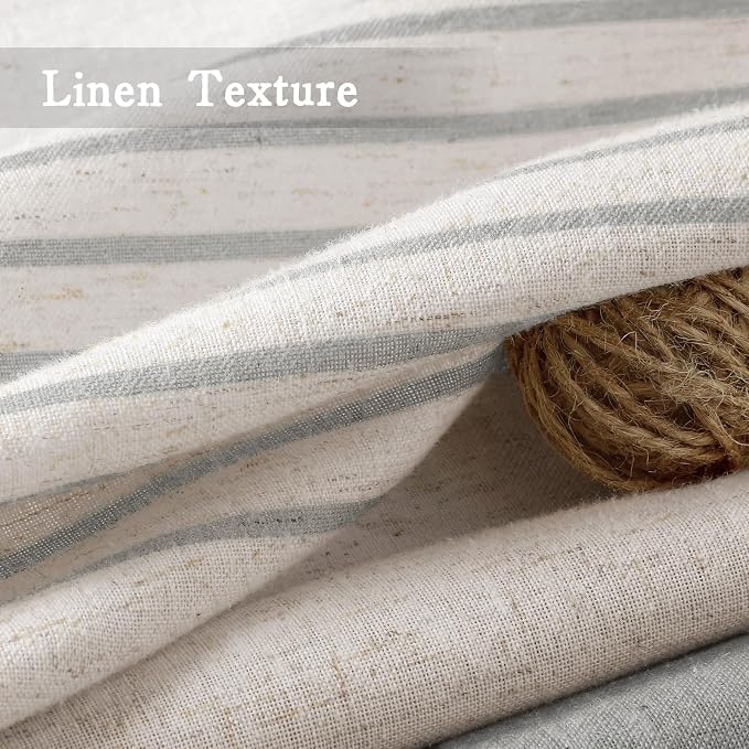 Grey Farmhouse Linen Striped Shower Curtain with Tassel 72"W X 84"L | Extra Long Boho Farmhouse Shower Curtains with Linen Texture for Bathroom Decor