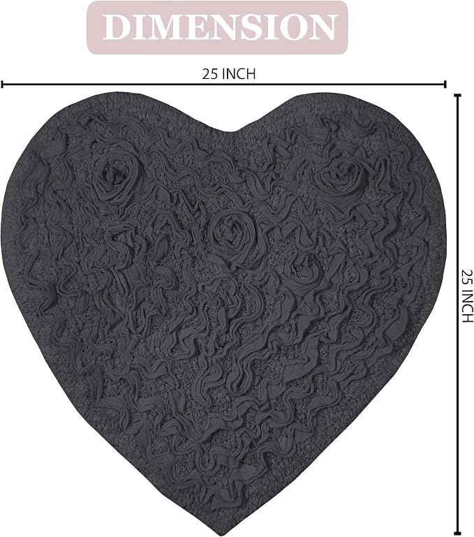 Home Weavers Bell Flower Collection 100% Cotton Tufted Bath Rugs, Extra Soft and Absorbent Bath Rugs, Non-Slip Bath Mats, Machine Washable, Bath Mats for Bathroom Floor and Tub, 25"x25" Heart, Gray