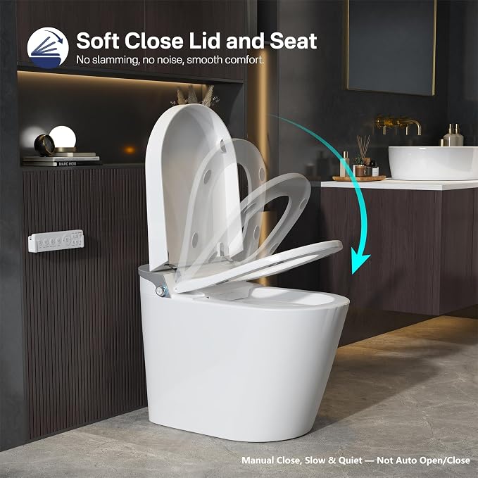 One Piece Smart Bidet Toilet, Wash & Dry, Heated Seat, White Gray | Off Seat Auto Flush, Foot Sensor Flush, Instant Warm Water, Adjustable Wash, Self Cleaning Wand, Pre Wet, Night Light