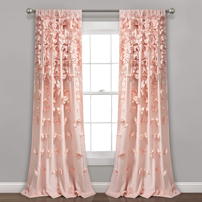 Lush Decor Riley Light Filtering Window Curtain Panel, Single 54" W x 95" L, Blush - Cute Pink Curtains for Bedroom - Bow Decor - Coquette Curtains for Windows