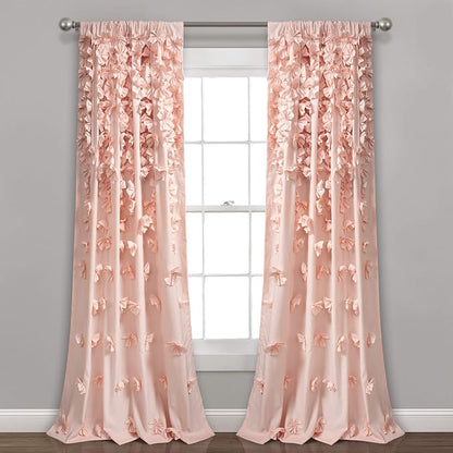 Lush Decor Riley Light Filtering Window Curtain Panel, Single 54" W x 95" L, Blush - Cute Pink Curtains for Bedroom - Bow Decor - Coquette Curtains for Windows