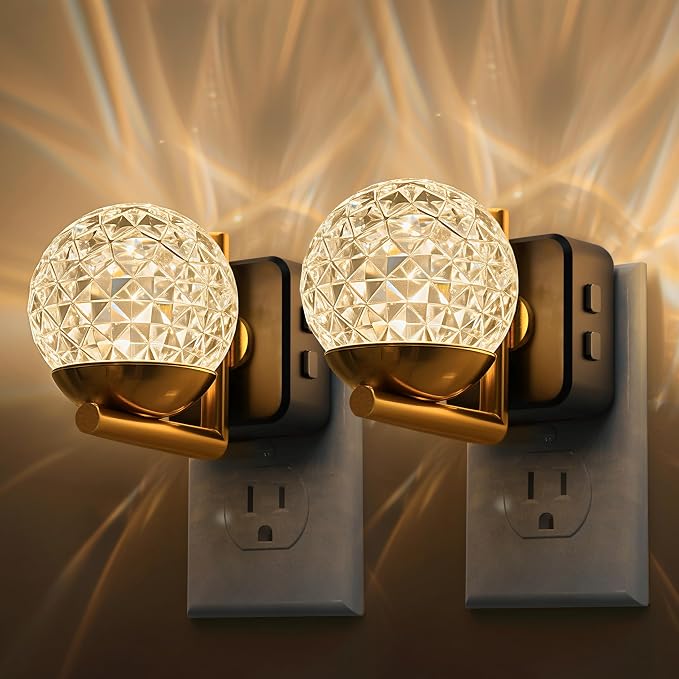 L LOHAS LED Night Lights Plug Into Wall 2 Pack, Dusk to Dawn Sensor | 10-Color RGB Dimmable Night Light, 180°Rotating Plug in Night Light for Bathroom, Hallway, Bedroom, Stairway