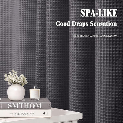 Long Waffle Shower Curtain - Charcoal Gray Cotton Texture Fabric Heavyweight Shower Curtains for Bathroom,72Wx78L