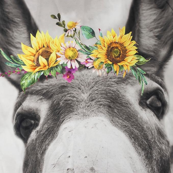 HVEST Farmhouse Donkey Shower Curtain for Bathroom Funny Western Wild Animal with Sunflower on Wood Shower Curtain with Hooks Yellow Floral with Eucalyptus Bathroom Curtain Shower Set,72L X 60W inches