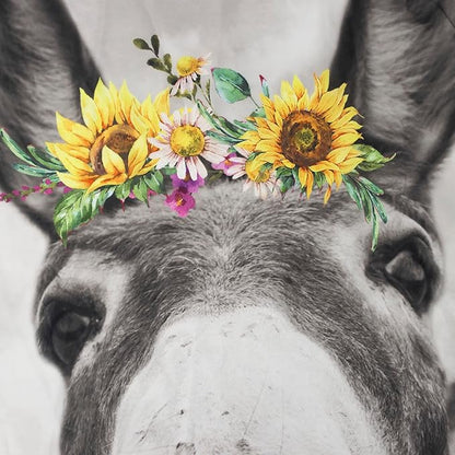 HVEST Farmhouse Donkey Shower Curtain for Bathroom Funny Western Wild Animal with Sunflower on Wood Shower Curtain with Hooks Yellow Floral with Eucalyptus Bathroom Curtain Shower Set,72L X 60W inches