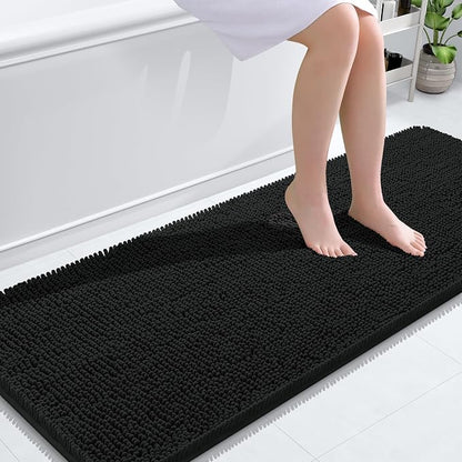 OLANLY Bathroom Runner Rugs 59x24, Extra Soft Absorbent Chenille Bath Rugs | Black, Quick-Drying Rubber Backing, Machine Washable Long Bath Mat for Bathroom Floor, Tub and Shower, Home Decor Accessories