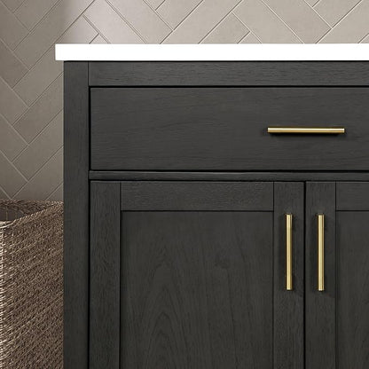 OVE Decors Bailey 36 in. Single Sink Freestanding Matte Black Wood Bathroom Vanity with White Quartz Top and Matching Backsplash