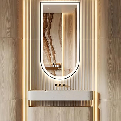 Arched LED Bathroom Mirror, 48"x24" Arch Backlit Vanity Mirror with Lights, Frontlit, Dimmable, 3 Colors, Memory Function, Anti-Fog Smart Mirror, Black Frame, Shatterproof, Vertical-Inverted