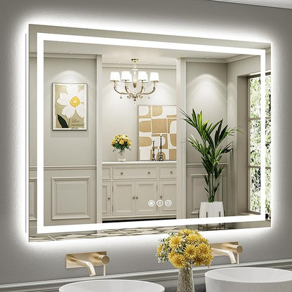 55x40 Inch LED Bathroom Mirror with Lights, Backlit & Front Lit, Anti-Fog Lighted Bathroom Vanity Mirror for Wall, Memory Function, Dimmable, HD Tempered Glass, Shatter-Proof