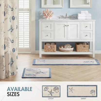 Madison Park Bayside Tufted Bath Rug Cotton Non-Slip, 24 x 60, Blue