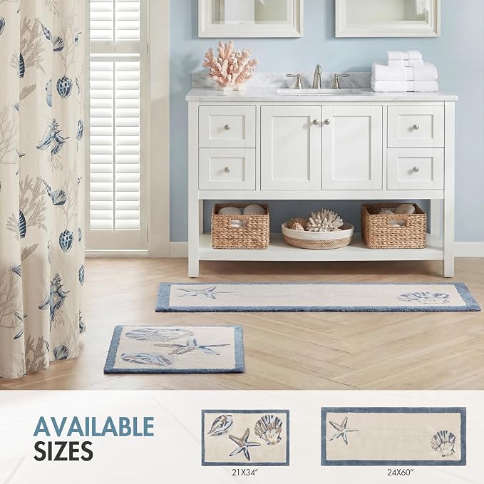 Madison Park Bayside Tufted Bath Rug Cotton Non-Slip, 21 x 34, Blue